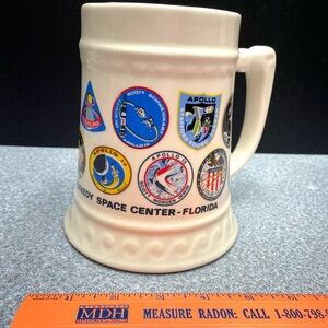 Kennedy Space Center Apollo Patches Large Stein Mug Flare Bottom Made In USA Vtg